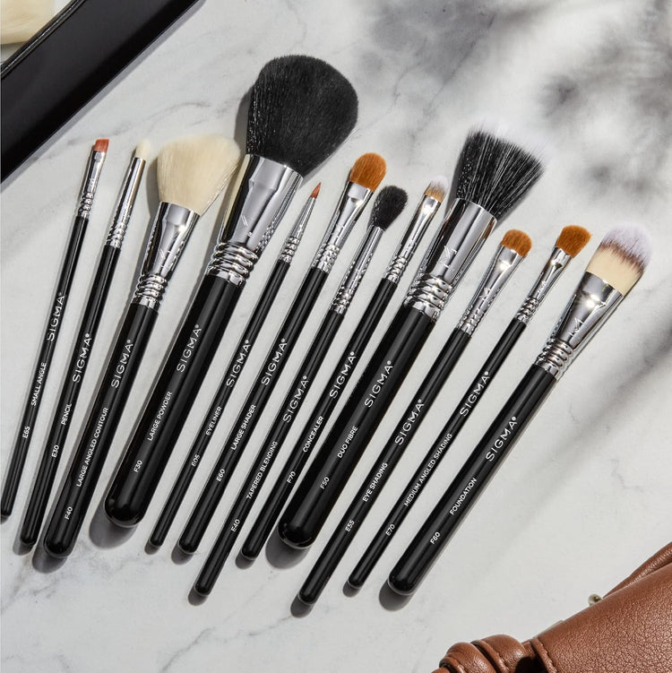 Essential Makeup Brushes Set β Professional Grade Makeup Brush Set with Premium Fibers and Sleek, Durable Handles for Face & Eyes, Includes 12 CK001 Black Makeup Brushes