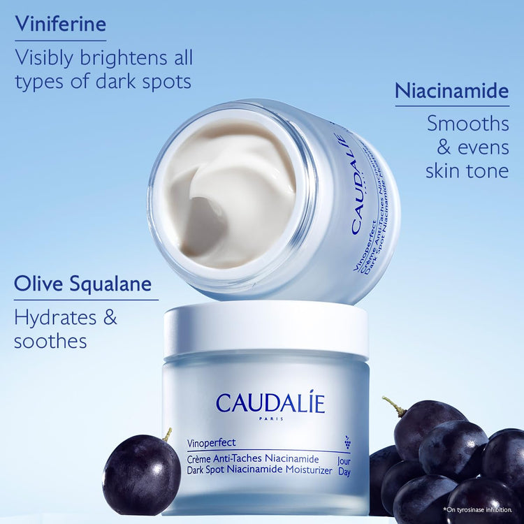 Caudalie Vinoperfect Brightening Trio, Vinoperfect Dark Spot Serum Vitamin C Alternative 30 Ml, Dark Spot Brightening Moisturizer with Niacinamide 50 Ml, and Glycolic Peel Mask 75 Ml