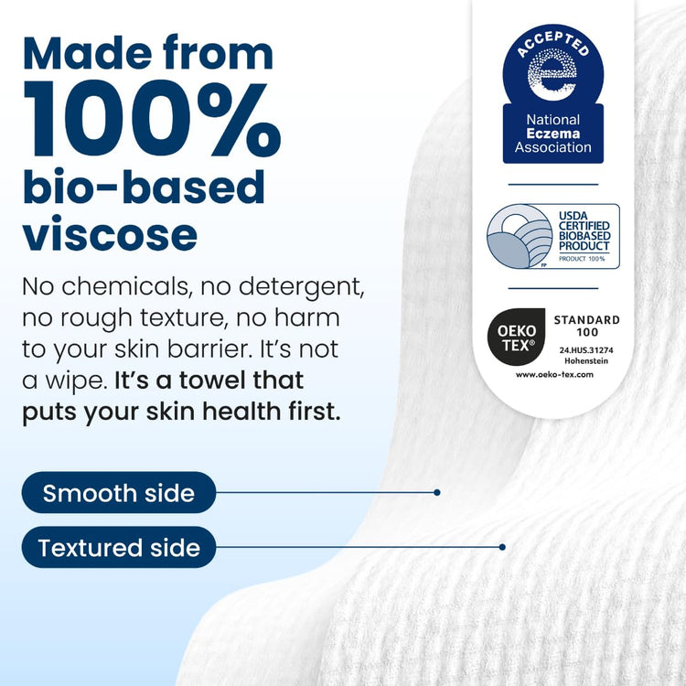 Clean Towels XL™, 100% USDA Biobased Face Towel, Disposable Face Towelette, Eczema Association Accepted, Makeup Remover Dry Wipes, Ultra Soft, 100 Ct, 2 Pack