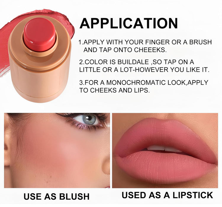 Matte Blush Stick Creamy Natural Looking Finish Face Blush Long-Lasting Lightweight Buildable Blushes Stick for Cheeks (Color H01)