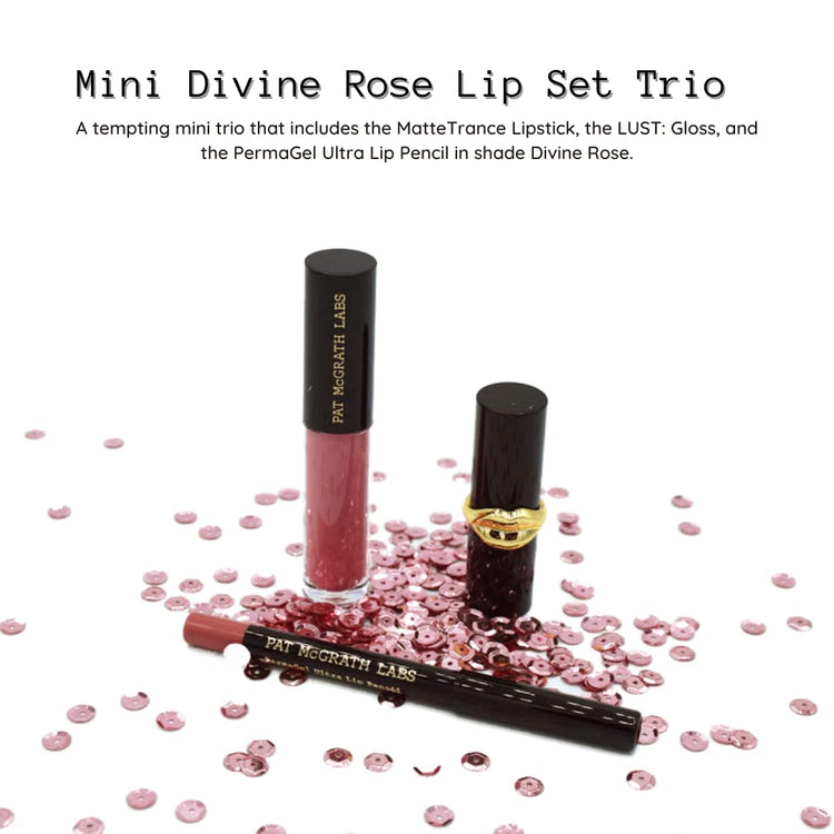 Mini Divine Rose Lip Trio for Women - 3 Pc 0.14Oz Mattetrance Lipstick, 0.15Oz Mini Lusto Gloss, 0.042Oz Permagel Ultra Lip Pencil