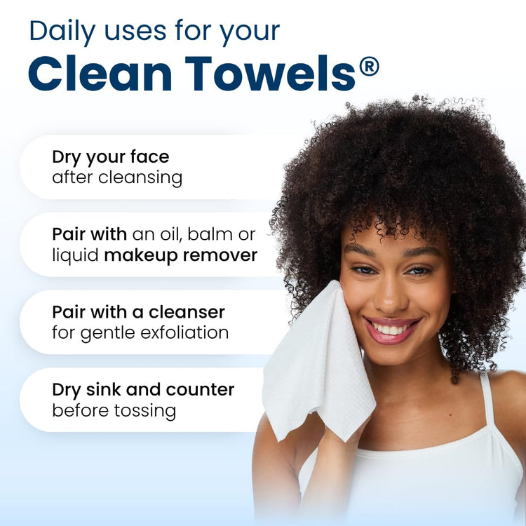 Clean Towels XL™, 100% USDA Biobased Face Towel, Disposable Face Towelette, Eczema Association Accepted, Makeup Remover Dry Wipes, Ultra Soft, 100 Ct, 2 Pack