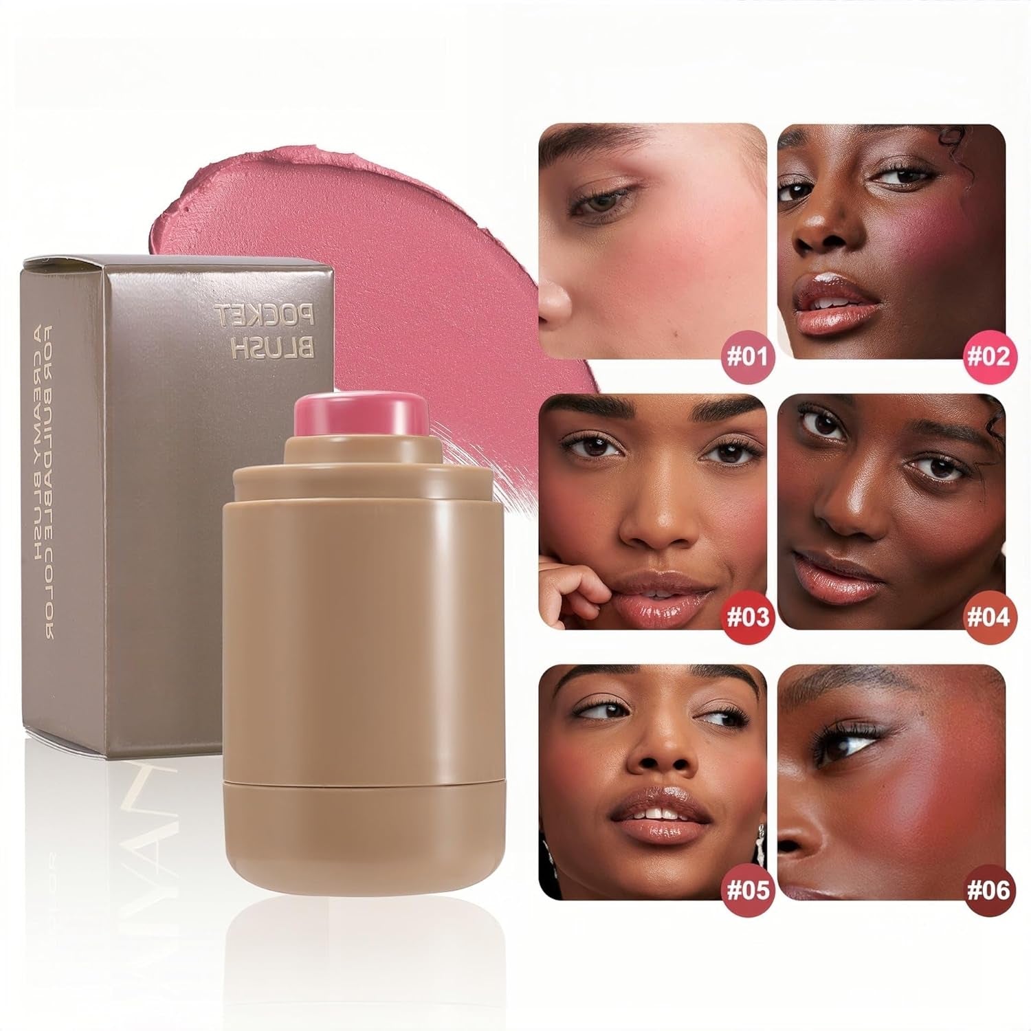 Matte Blush Stick Creamy Natural Looking Finish Face Blush Long-Lasting Lightweight Buildable Blushes Stick for Cheeks (Color H01)
