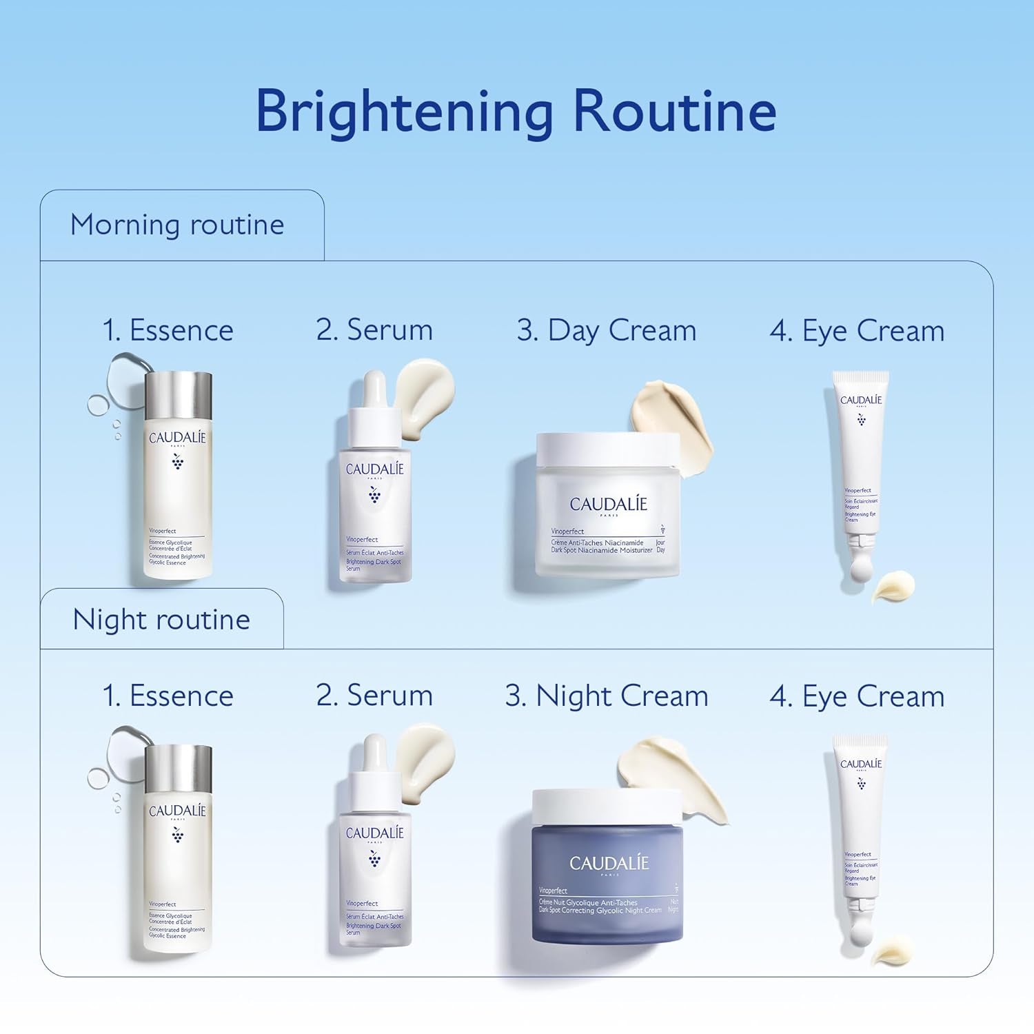 Caudalie Vinoperfect Brightening Trio, Vinoperfect Dark Spot Serum Vitamin C Alternative 30 Ml, Dark Spot Brightening Moisturizer with Niacinamide 50 Ml, and Glycolic Peel Mask 75 Ml