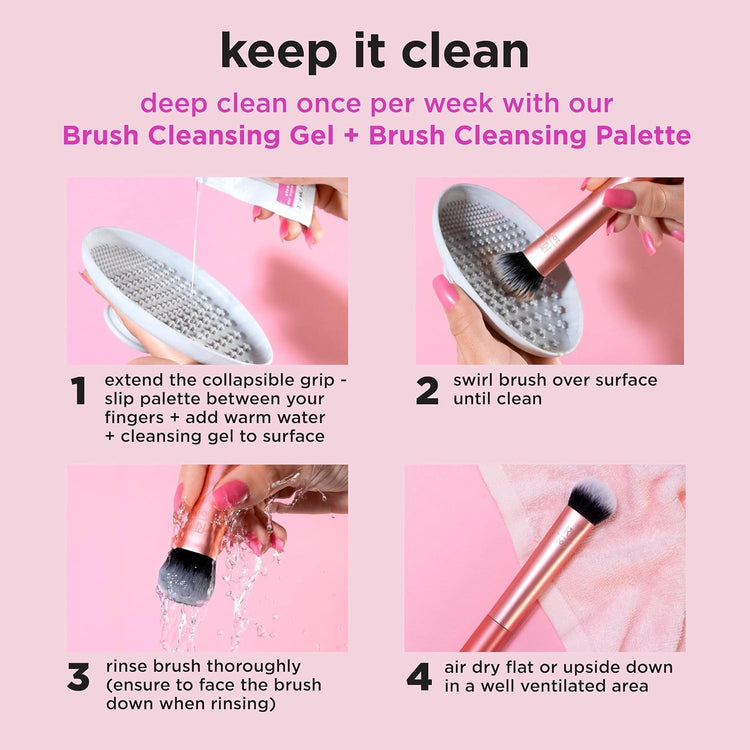 5 Piece Everyday Essentials Makeup Brush Set, Includes 4 Brushes & Makeup Sponge, for Foundation, Blush, Bronzer, Contour, Eyeshadow, & Powder, Travel Gift Set, Cruelty-Free & Vegan
