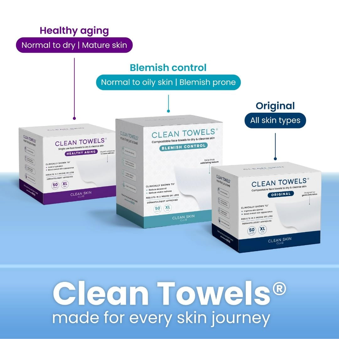 Clean Towels XL™, 100% USDA Biobased Face Towel, Disposable Face Towelette, Eczema Association Accepted, Makeup Remover Dry Wipes, Ultra Soft, 100 Ct, 2 Pack