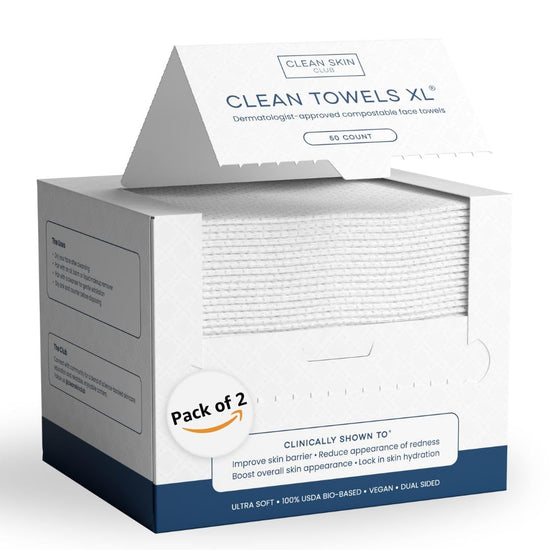 Clean Towels XL™, 100% USDA Biobased Face Towel, Disposable Face Towelette, Eczema Association Accepted, Makeup Remover Dry Wipes, Ultra Soft, 100 Ct, 2 Pack