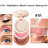 3-In-1 Blendable Trio, Contour and Highlight Blush Makeup Palette, Cream Bronzer, Silky Smooth Powder Blush, Shimmer Highlighter Makeup Powder, Travel-Friendly Stackable Make up Kit with Mirror(01)