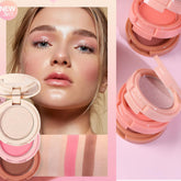3-In-1 Blendable Trio, Contour and Highlight Blush Makeup Palette, Cream Bronzer, Silky Smooth Powder Blush, Shimmer Highlighter Makeup Powder, Travel-Friendly Stackable Make up Kit with Mirror(01)