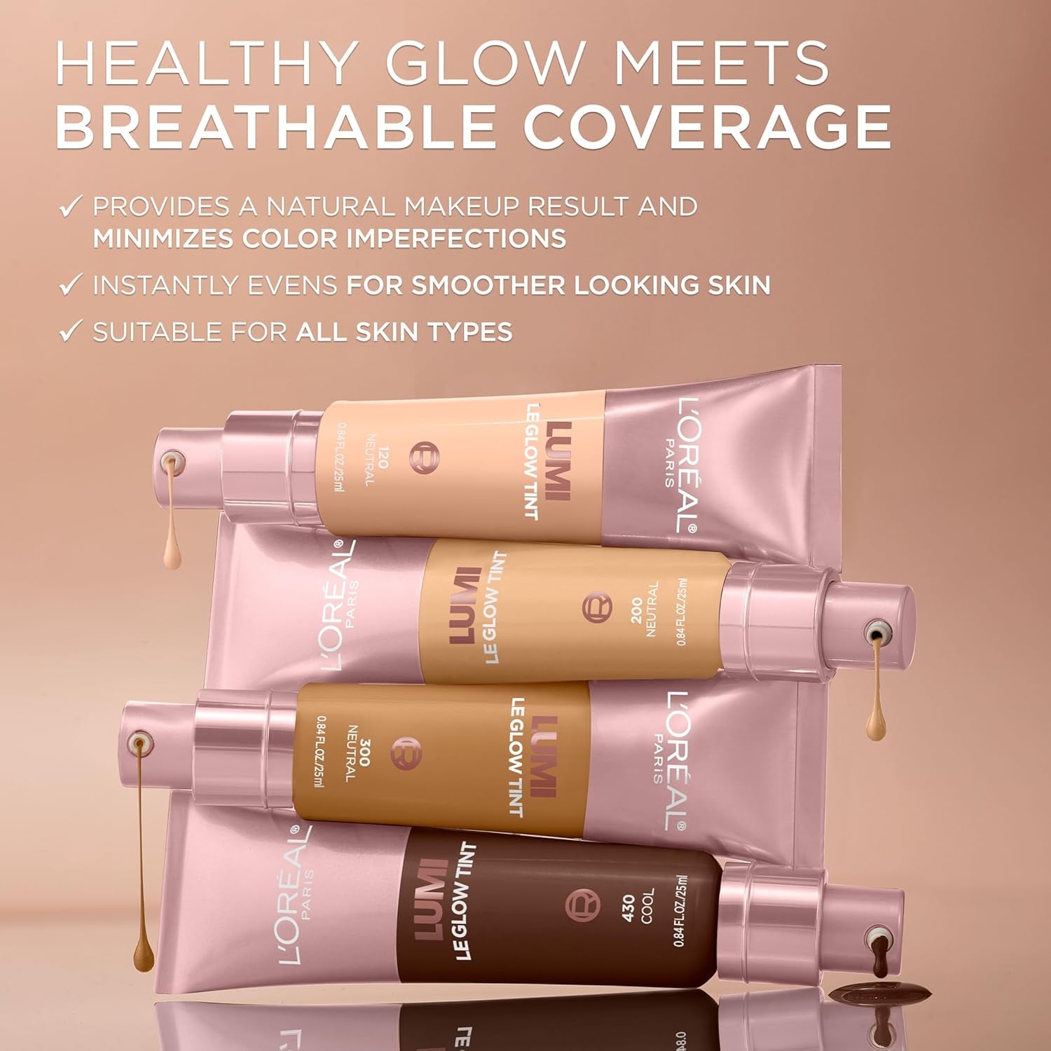 Lumi Le Glow Skin Tint, Lightweight Water-Based Tinted Serum with Foundation-Like Coverage, Glow Illuminator, Neutral 210, 0.85 Fl Oz